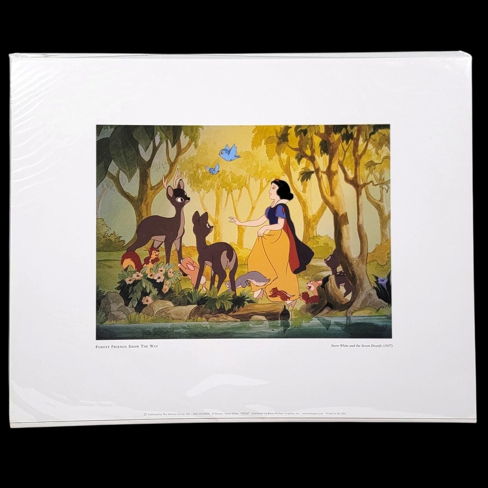 VTG 90s Disney Snow White Forest Friends Show The Way Lithograph Print 11x14